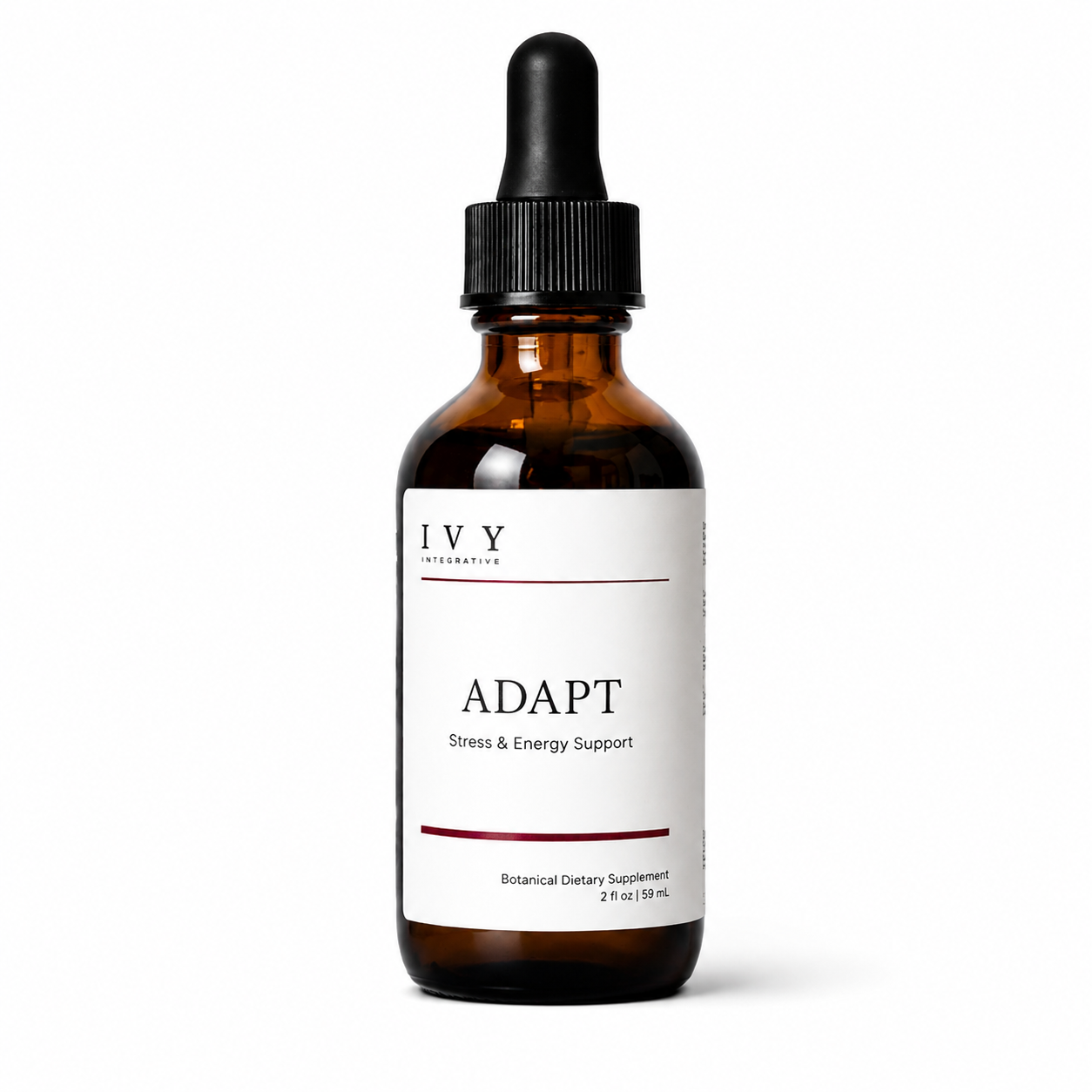 Brown glass bottle with dropper labeled 'IVY' on a white background